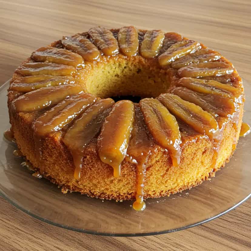 Foto deliciosa de Bolo de Banana Caramelizado com Massa Prontinha pronta para servir - Bolos & Cupcakes