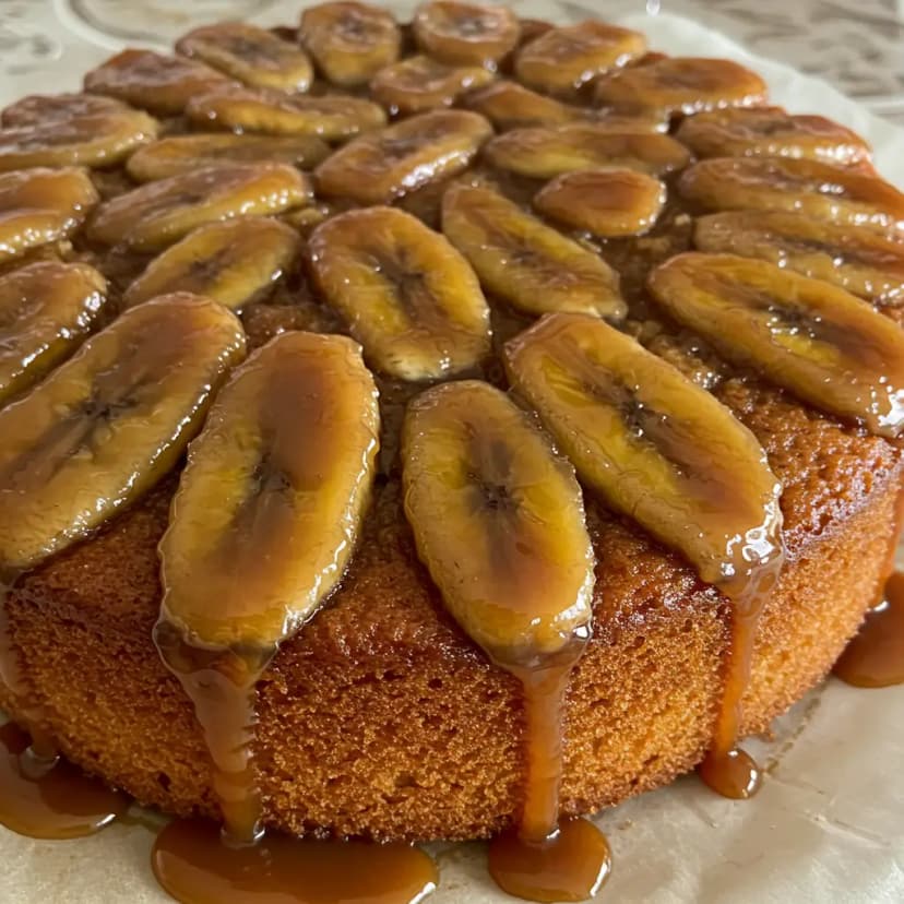 Bolo de Banana com Calda de Caramelo