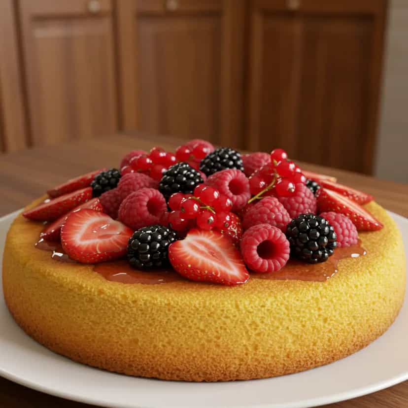 Foto deliciosa de Bolo de Baunilha com Cobertura de Frutas Vermelhas pronta para servir - Bolos & Cupcakes