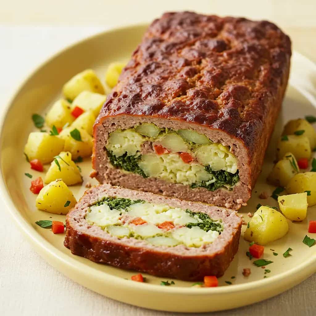 Bolo de Carne Recheado: Batata, Espinafre e Queijo