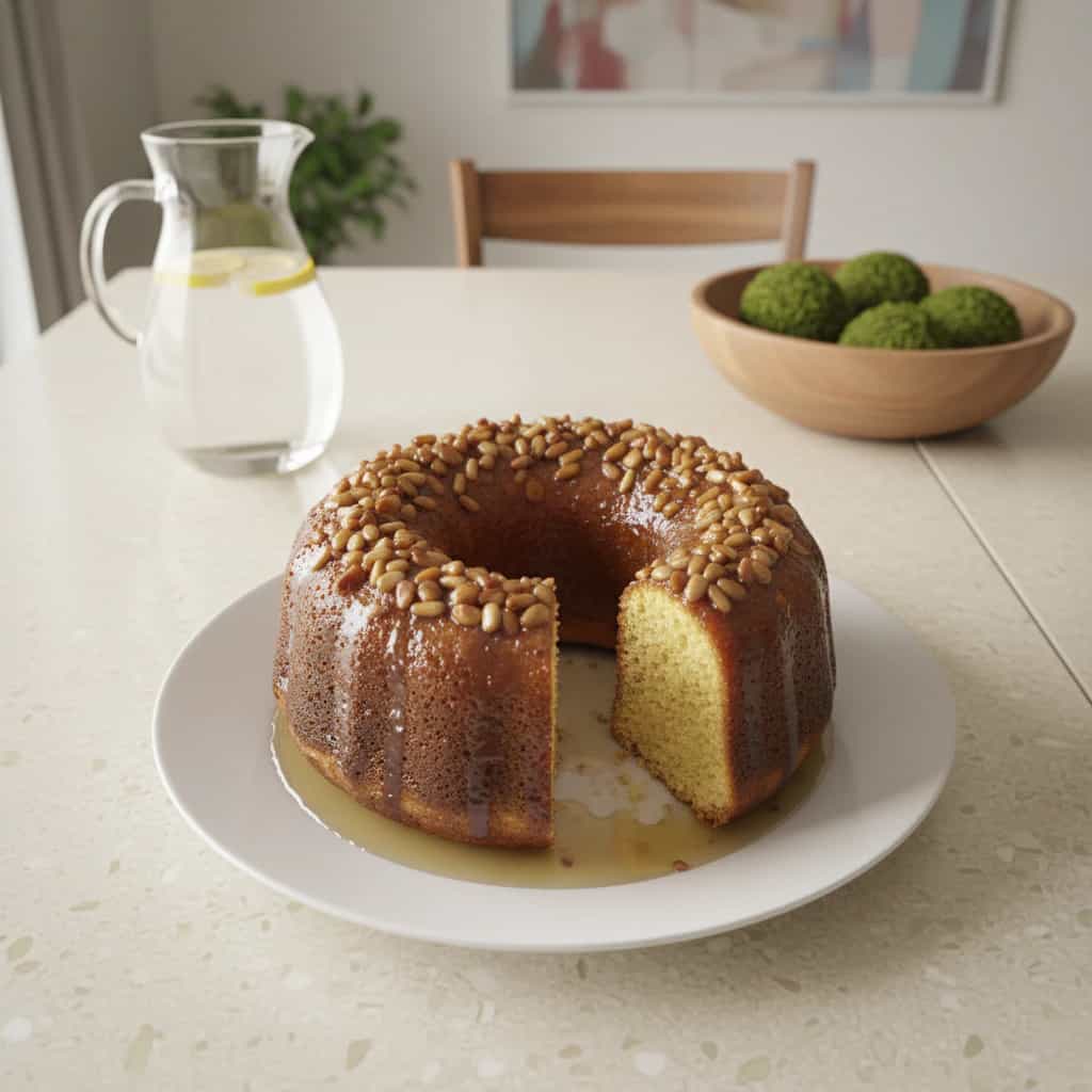 Bolo de Castanha-do-Pará com Calda de Pinhão