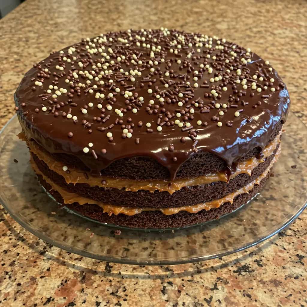 Bolo de Chocolate com Brigadeiro e Doce de Leite