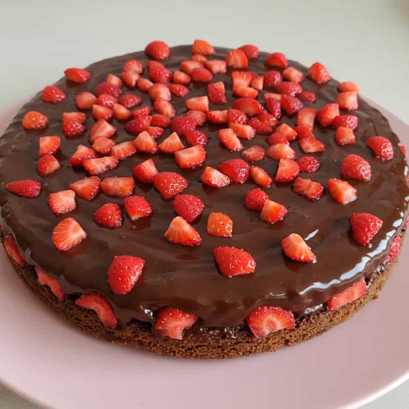Foto deliciosa de Bolo de Chocolate com Cobertura de Morango do Amor pronta para servir - Bolos & Cupcakes
