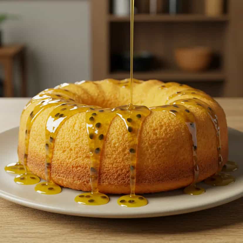 Foto deliciosa de Bolo de Maracujá com Calda Especial pronta para servir - Bolos & Cupcakes