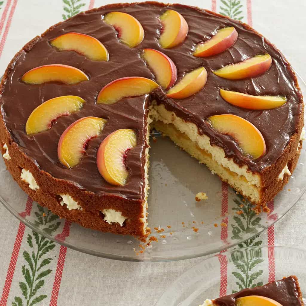 Bolo de Pêssego com Cobertura de Chocolate