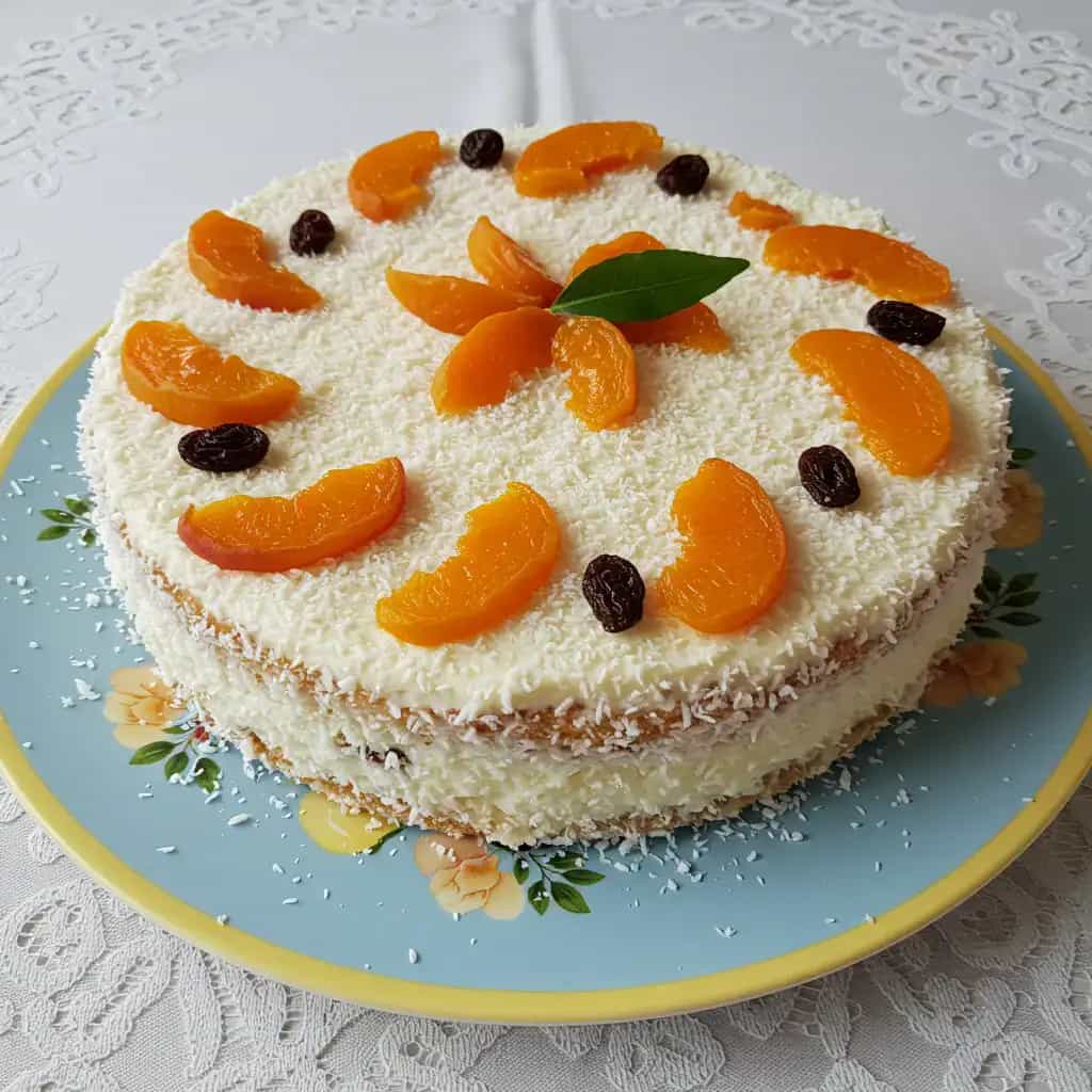 Bolo de Pêssego com Creme Aveludado de Baunilha