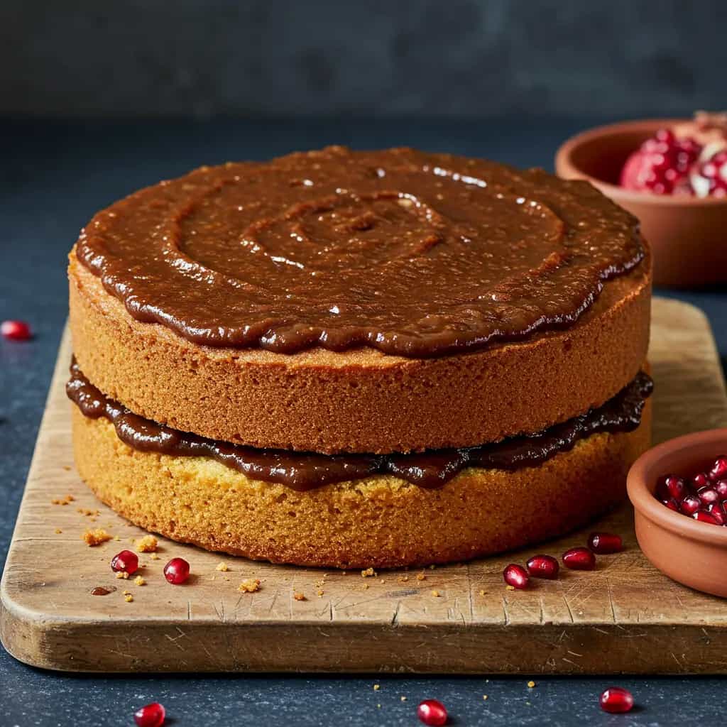 Bolo de Romã com Cobertura de Açúcar Mascavo