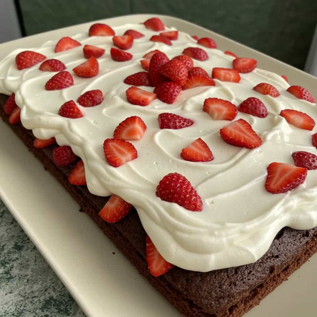 Bolo Gelado de Chocolate com Creme de Morango