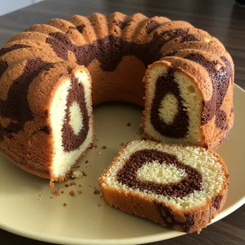 Foto deliciosa de Bolo Mármore Simples de Liquidificador pronta para servir - Bolos & Cupcakes