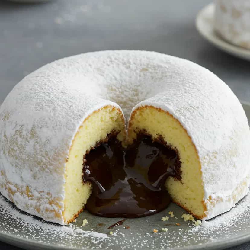 Foto deliciosa de Bolo vulcão de leite em pó com creme de avelã pronta para servir - Bolos & Cupcakes