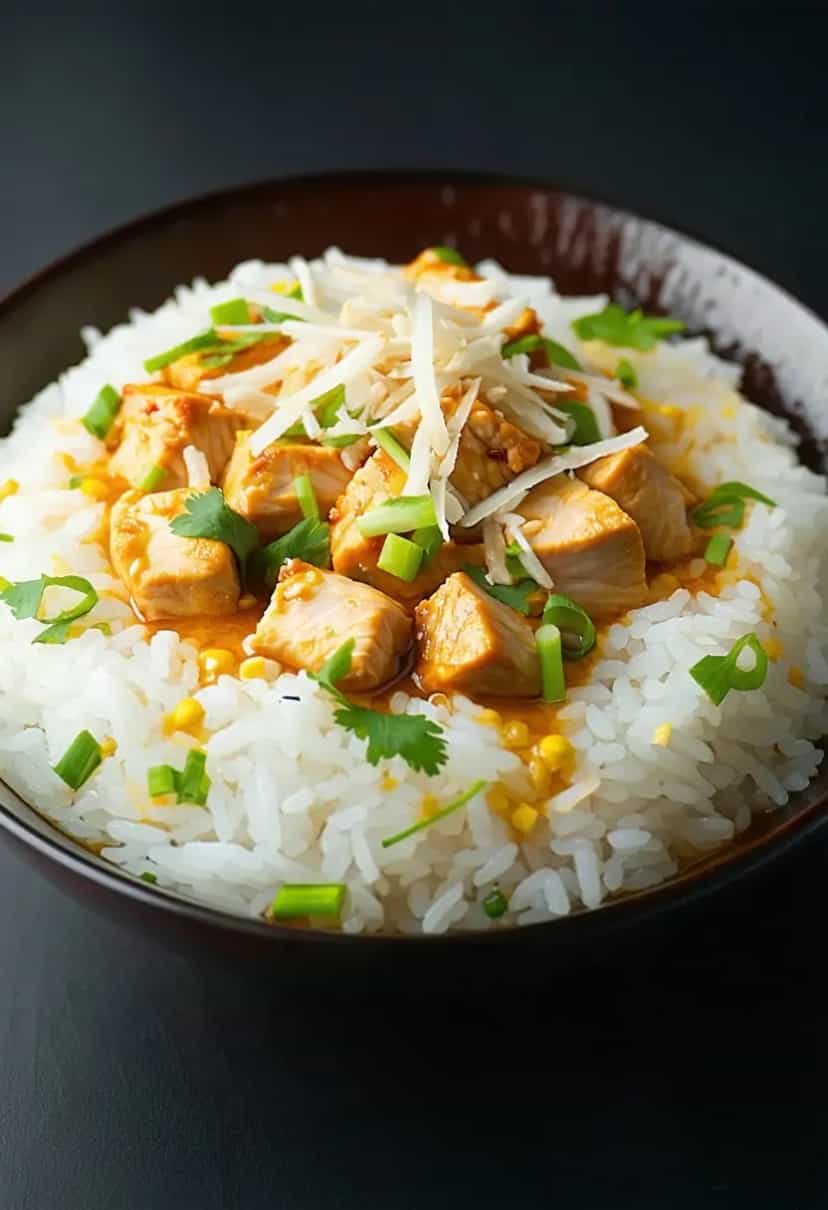 Foto deliciosa de Bowl de Arroz com Coco e Frango pronta para servir - Bowls & Noodles