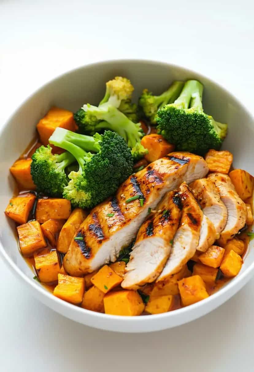 Foto deliciosa de Bowl de Batata Doce e Frango pronta para servir - Bowls & Noodles
