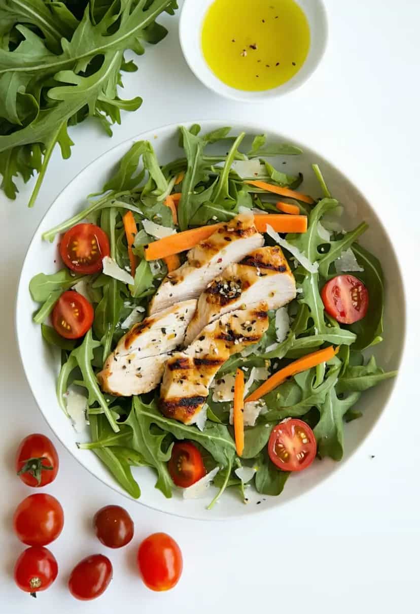 Foto deliciosa de Bowl de Rúcula com Frango Grelhado pronta para servir - Bowls & Noodles