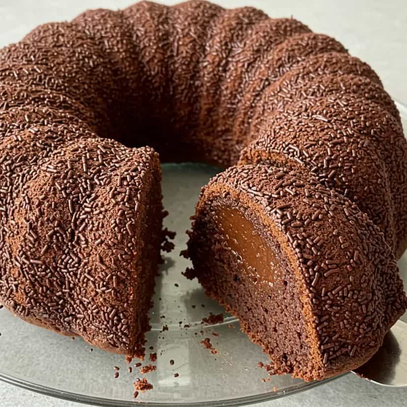 Foto deliciosa de Brigadeirão pronta para servir - Pudins & Cremes