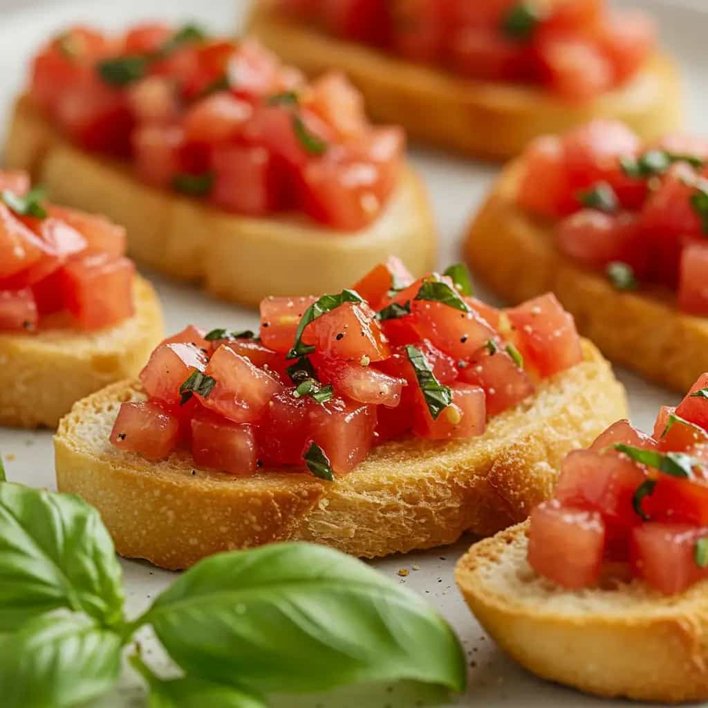 Bruschetta Italiana com Tomate e Manjericão