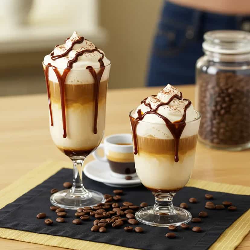 Foto deliciosa de Café Gelado com Sorvete e Chocolate pronta para servir - Milkshakes