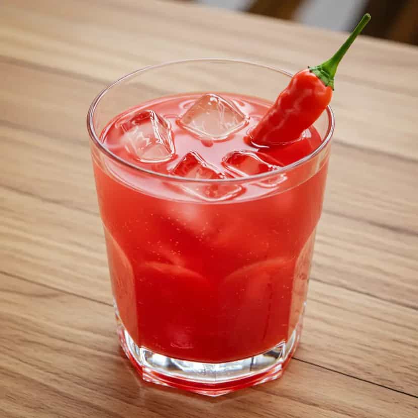 Foto deliciosa de Caipirinha de Frutas Vermelhas com Pimenta Dedo-de-Moça pronta para servir - Coquetéis