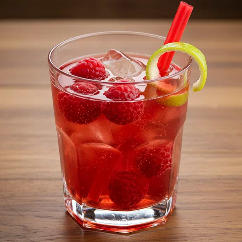Foto deliciosa de Caipirinha de Vodka com Framboesa e Limão Siciliano pronta para servir - Coquetéis