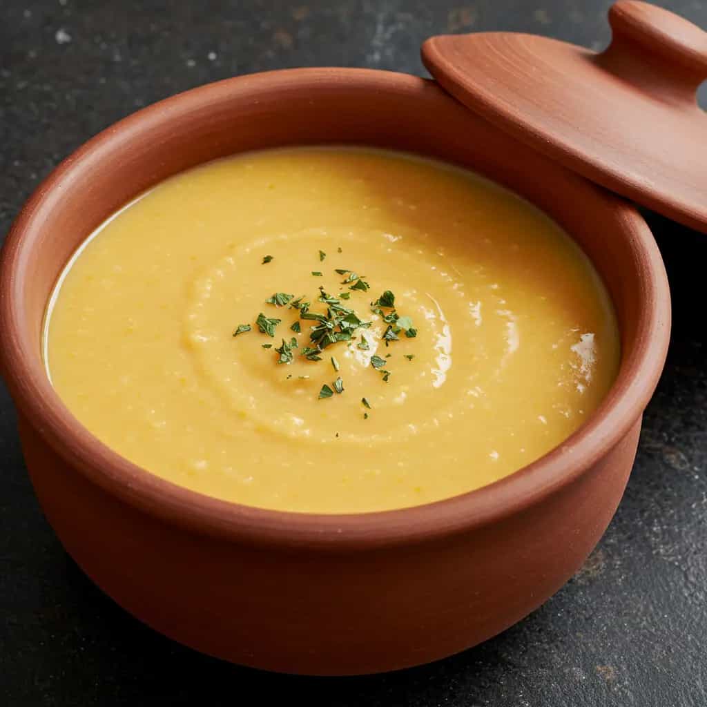 Caldo Cremoso de Abóbora com Costela Suína