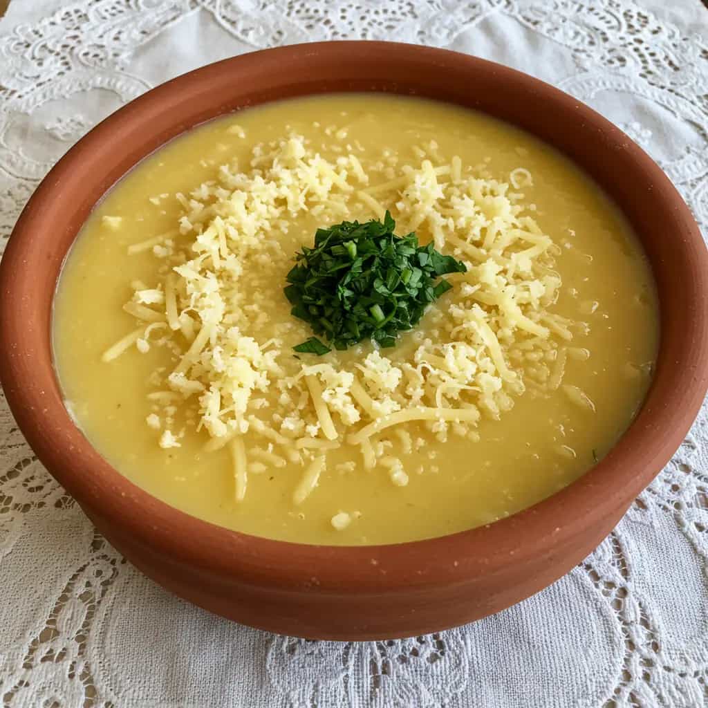Caldo Cremoso de Batata e Mandioquinha com Linguiças