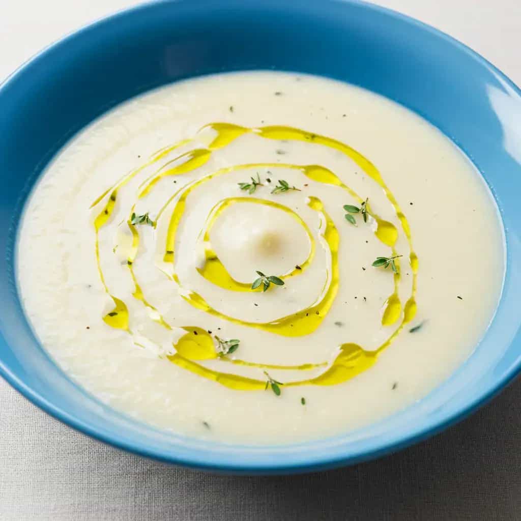 Caldo Cremoso de Inhame com Alho-poró e Ervilha