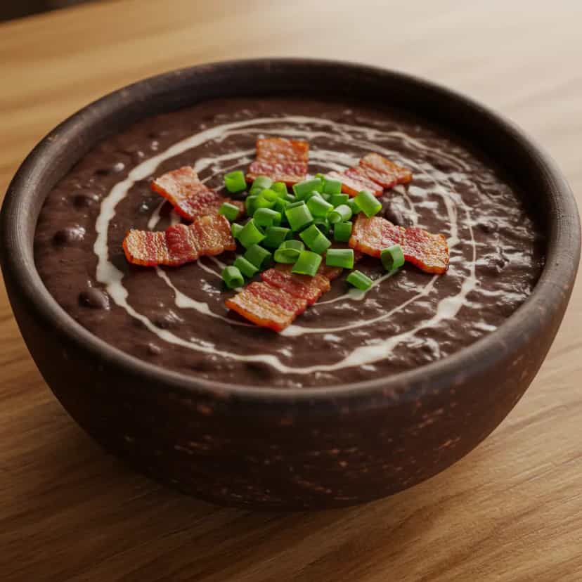 Foto deliciosa de Caldo de Feijão com Bacon e Cebolinha pronta para servir - Sopas & Caldos