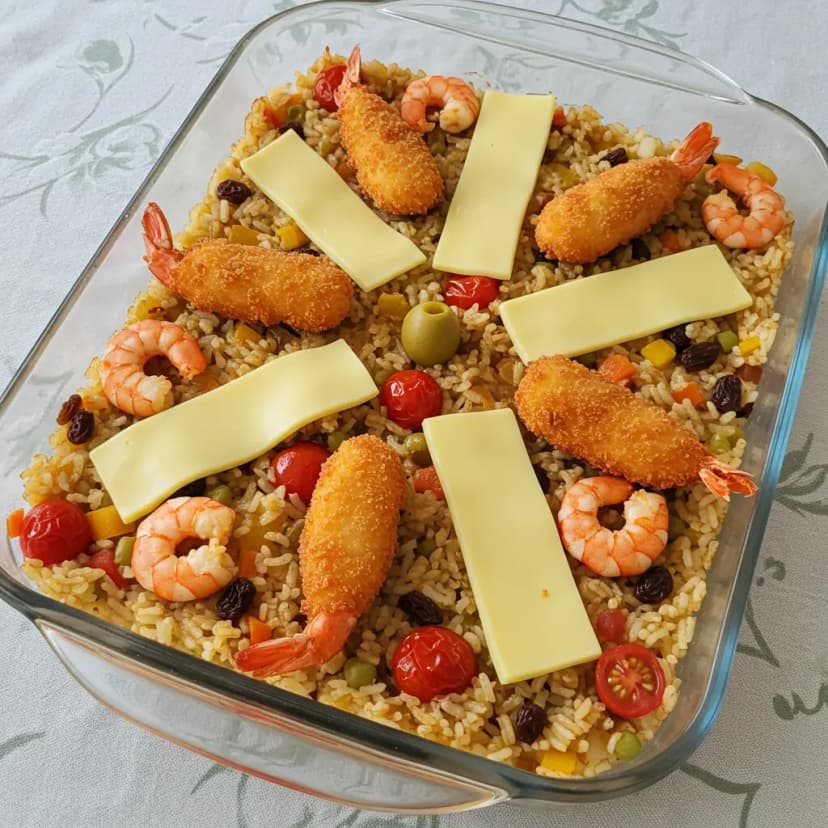 Camarões ao Forno com Arroz à Grega