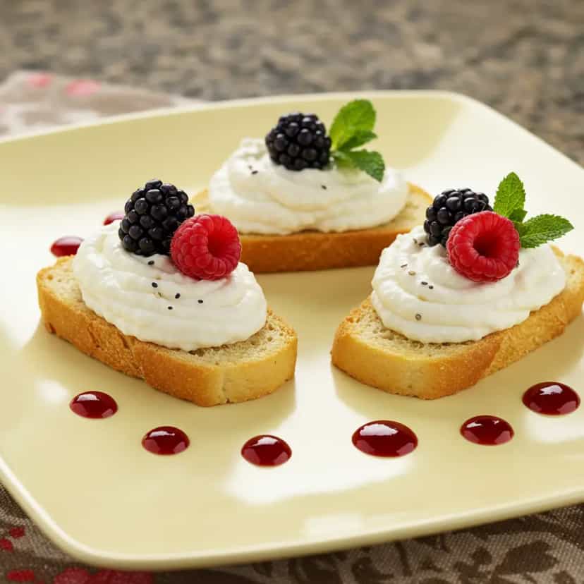 Foto deliciosa de Canapés de Ricota e Amora: Deliciosos aperitivos pronta para servir - Salgadinhos