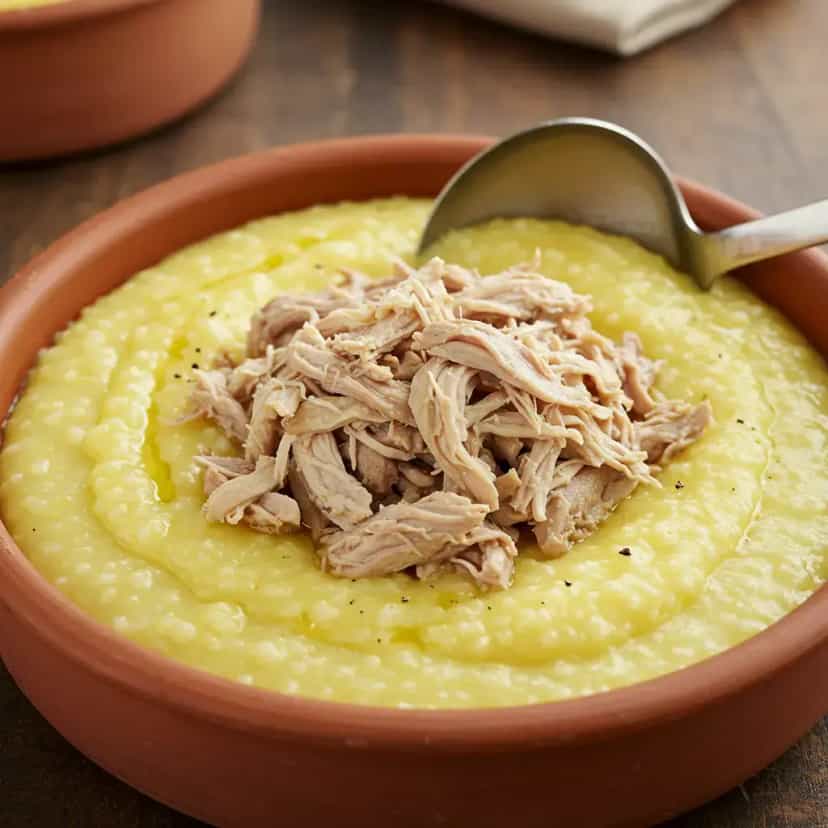 Foto deliciosa de Canjiquinha Cremosa de Frango e Linguiça Toscana pronta para servir - Pratos Brasileiros Icônicos