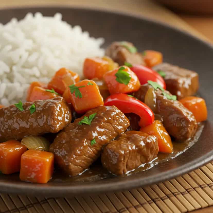Foto deliciosa de Carne de Porco ao Leite de Coco com Curry pronta para servir - Carnes & Frango