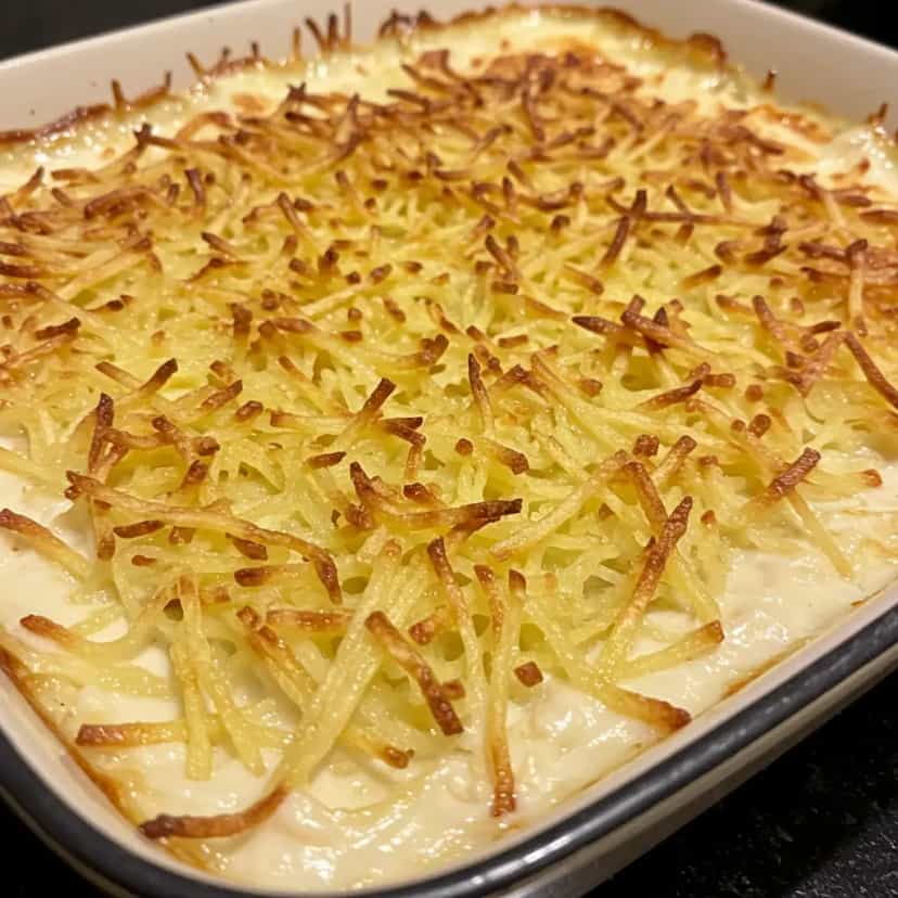 Foto deliciosa de Carne Moída ao Molho Branco com Batata Palha pronta para servir - Carnes & Frango