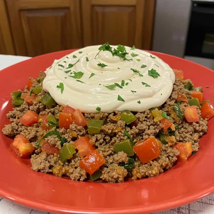 Foto deliciosa de Carne Moída com Requeijão pronta para servir - Carnes & Frango