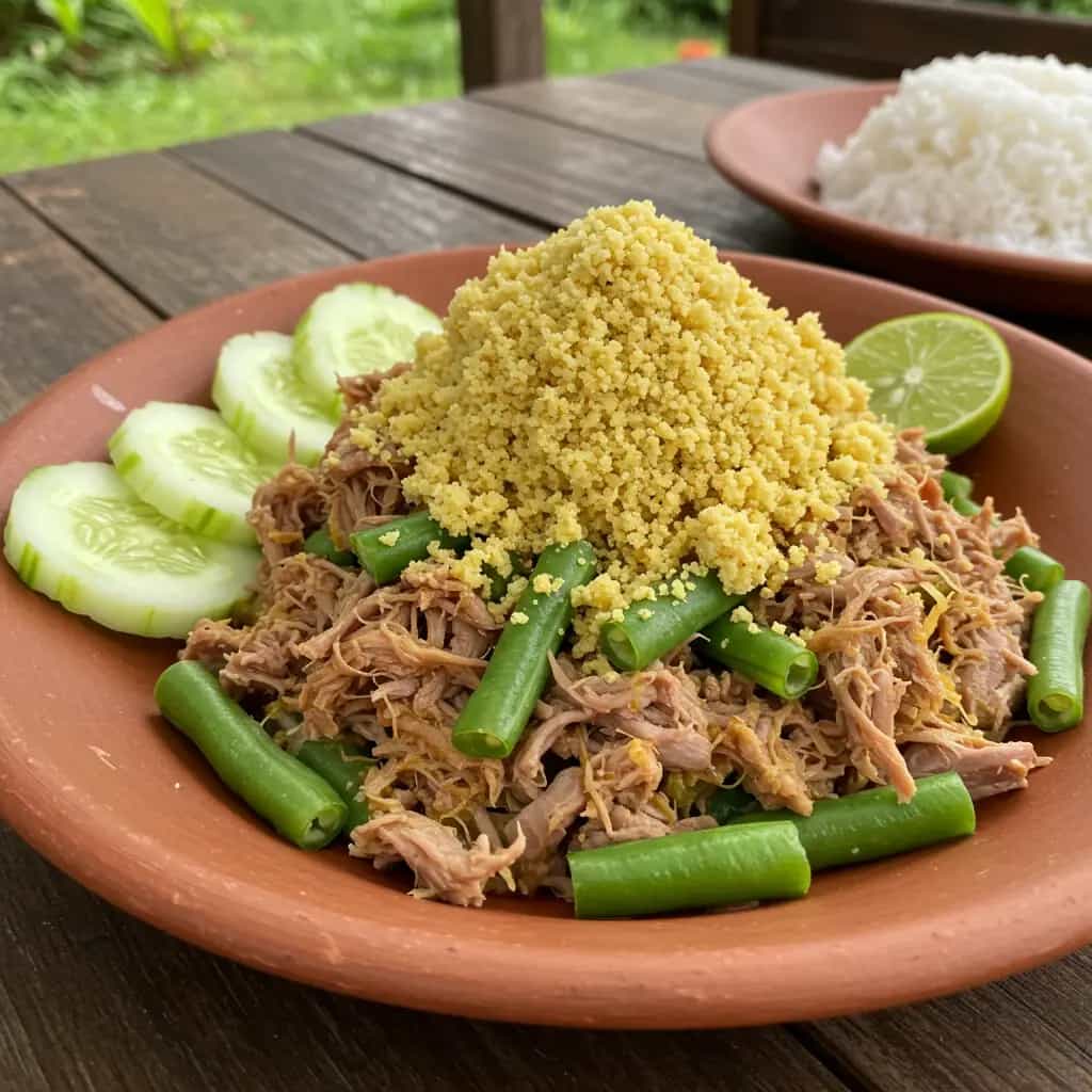 Carne-Seca com Feijão-Verde e Farofa Crocante