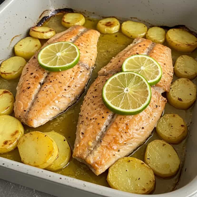Foto deliciosa de Carpa Assada com Batata e Molho de Tomate pronta para servir - Peixes & Frutos do Mar