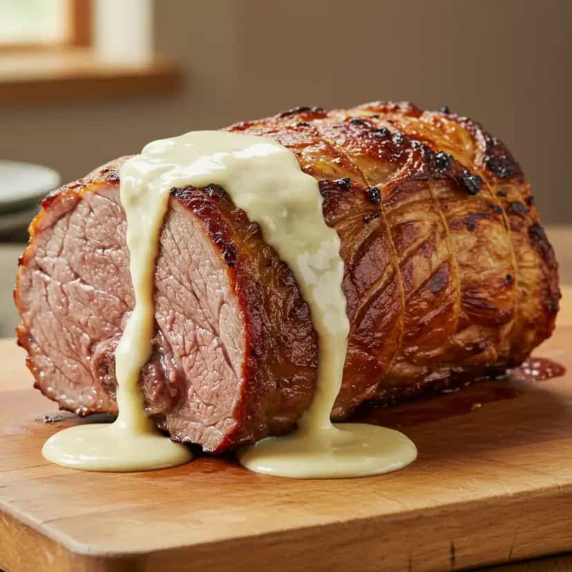 Foto deliciosa de Carré Suíno Assado com Molho Cremoso pronta para servir - Carnes & Frango