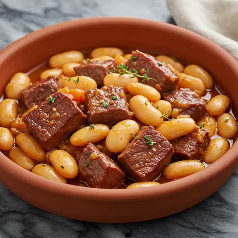 Foto deliciosa de Cassoulet Brasileiro: Feijão Branco com Carnes pronta para servir - Carnes & Frango