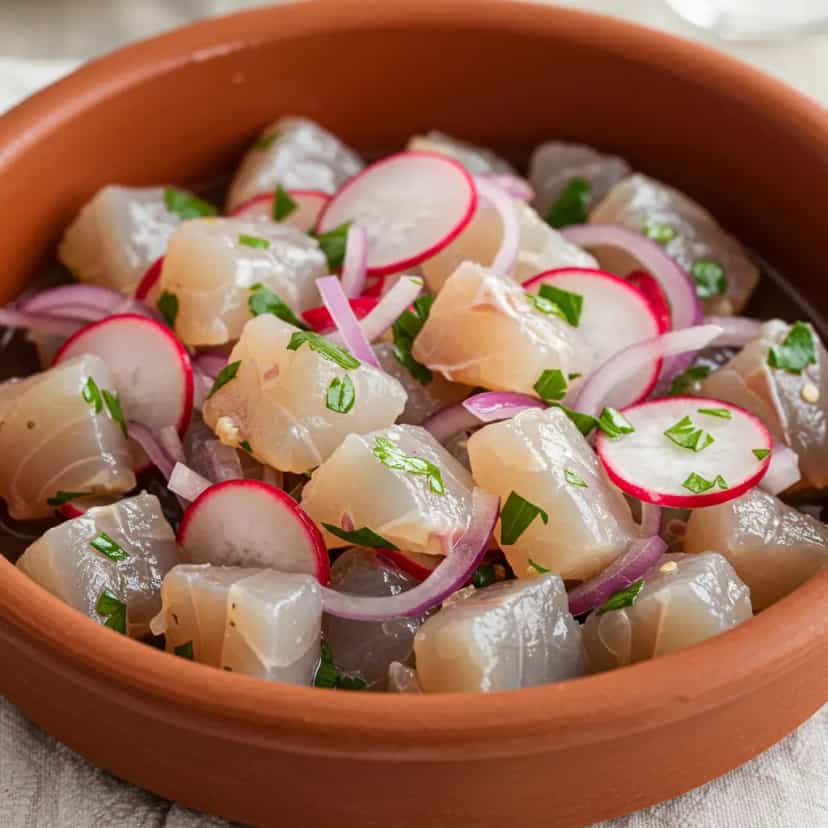 Foto deliciosa de Ceviche de Linguado: Receita Tradicional Brasileira pronta para servir - Peixes & Frutos do Mar