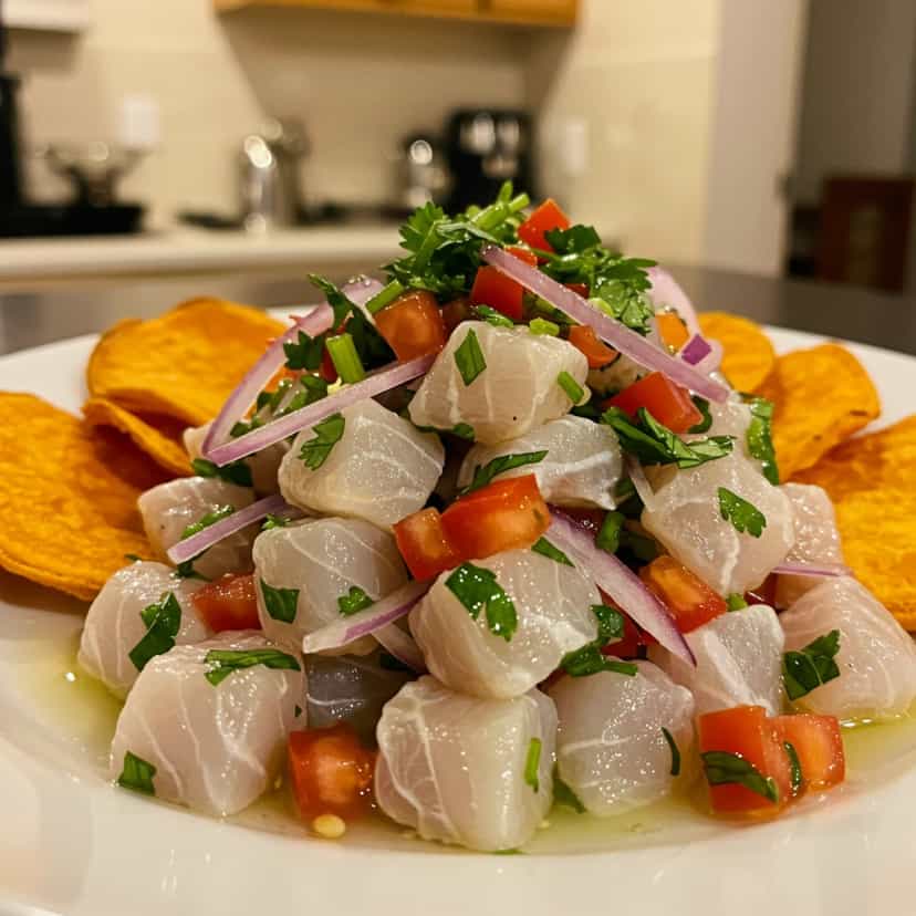 Foto deliciosa de Ceviche tradicional pronta para servir - Peixes & Frutos do Mar