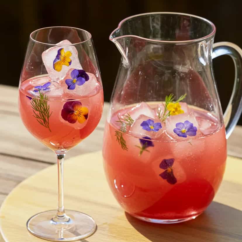 Foto deliciosa de Chá Gelado de Hibisco com Gelo de Flores pronta para servir - Outras Receitas