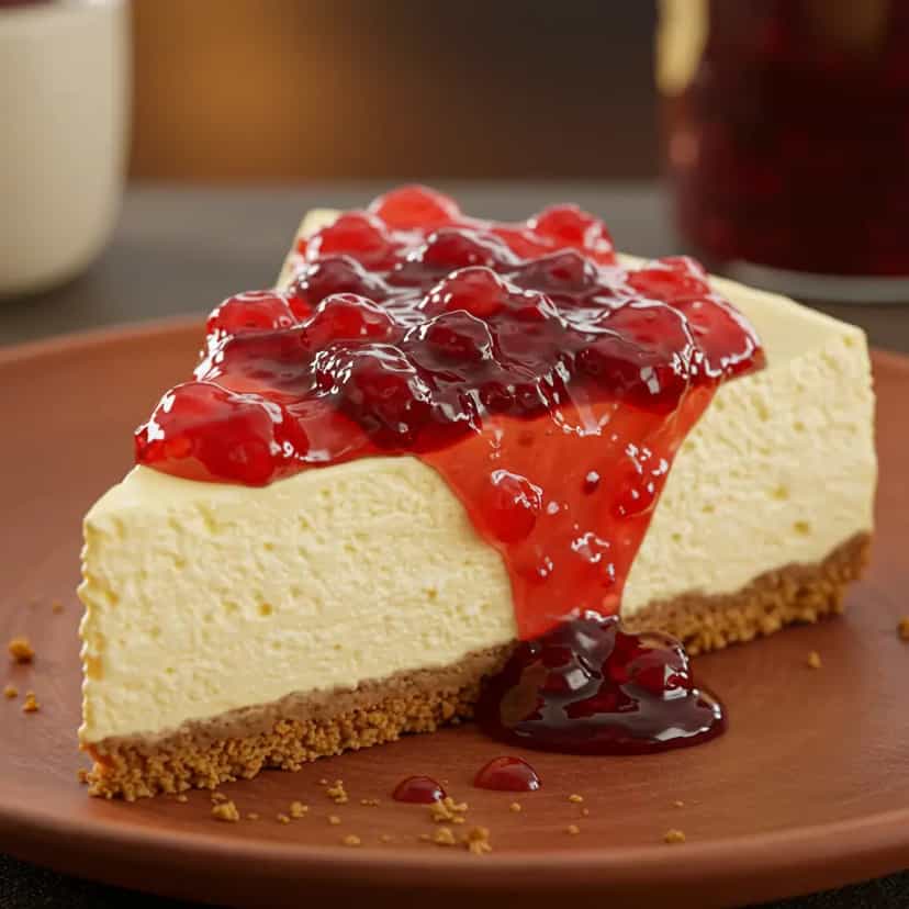 Foto deliciosa de Cheesecake Clássico com Geleia de Frutas Vermelhas pronta para servir - Tortas & Tortinhas