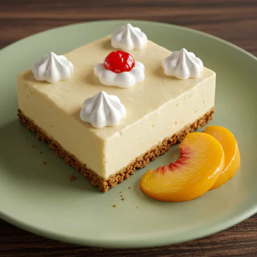Foto deliciosa de Cheesecake de Ricota com Pêssegos e Cerejas: Receita Deliciosa pronta para servir - Tortas & Tortinhas