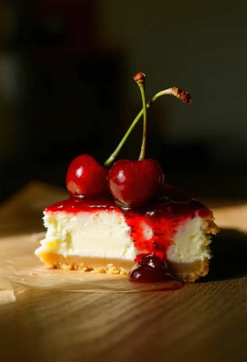 Foto deliciosa de Cheesecake de Cereja pronta para servir - Tortas & Tortinhas