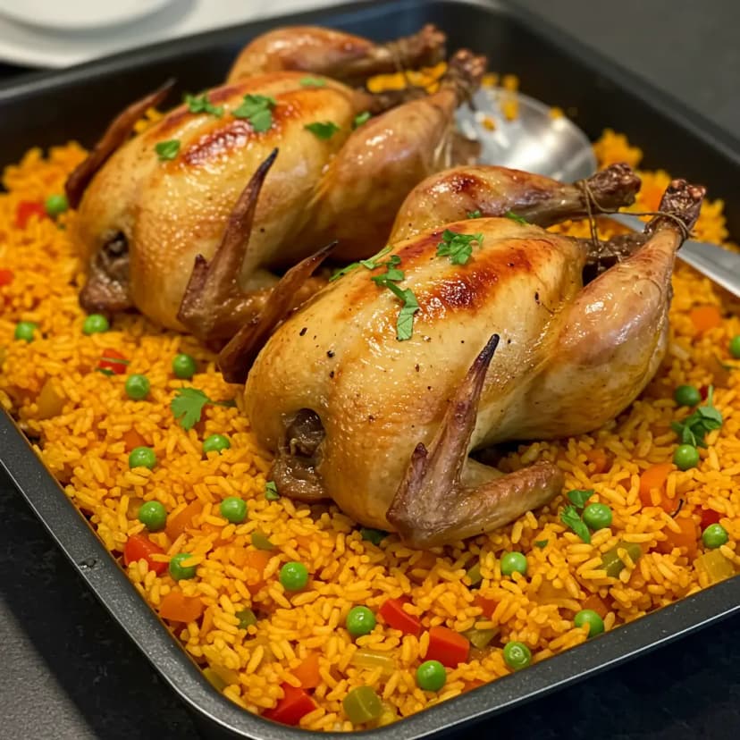 Chester assado ao vinho com arroz dourado