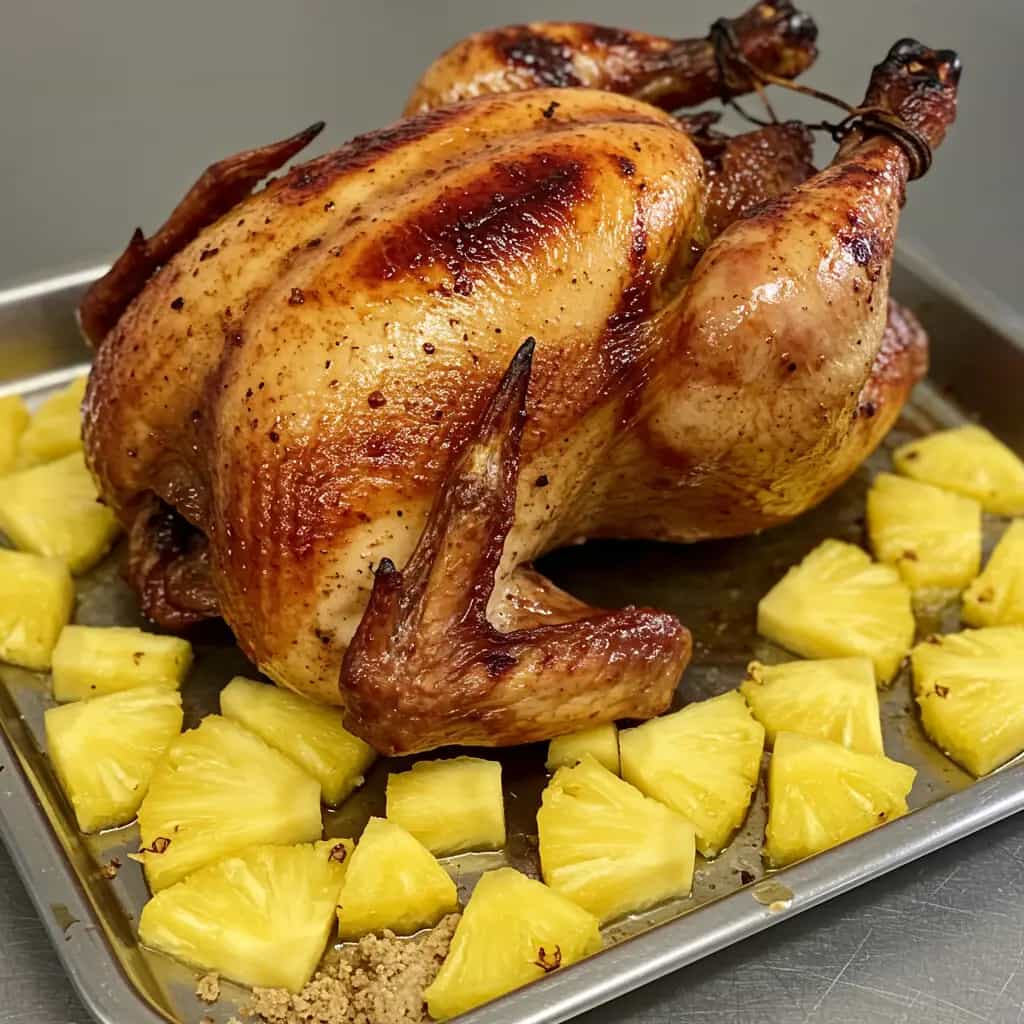 Chester Assado com Abacaxi e Farofa