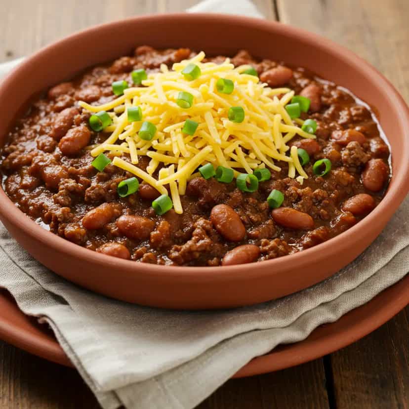 Foto deliciosa de Chili de Carne com Feijão Carioca pronta para servir - Pratos Brasileiros Icônicos