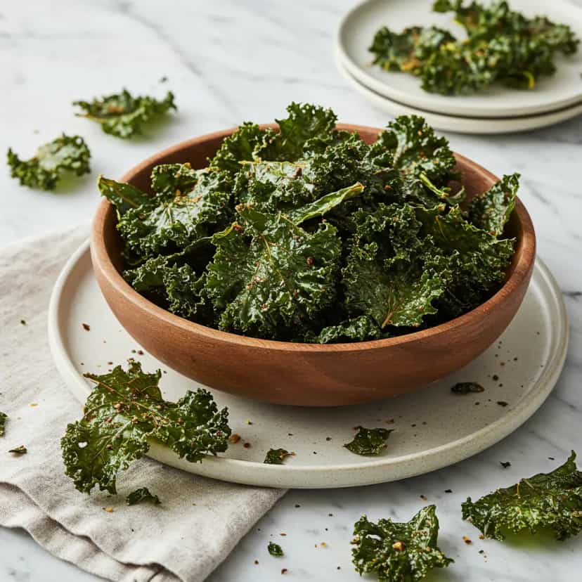 Foto deliciosa de Chips de Couve Kale pronta para servir - Chips & Biscoitos