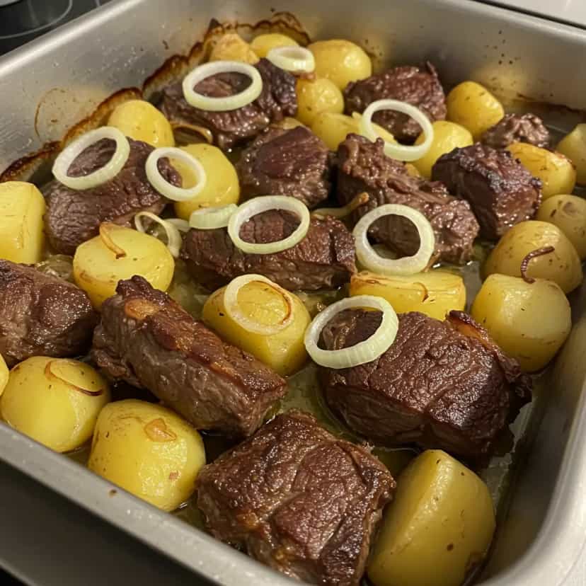 Foto deliciosa de Chuleta Assada com Batatas ao Azeite pronta para servir - Carnes & Frango