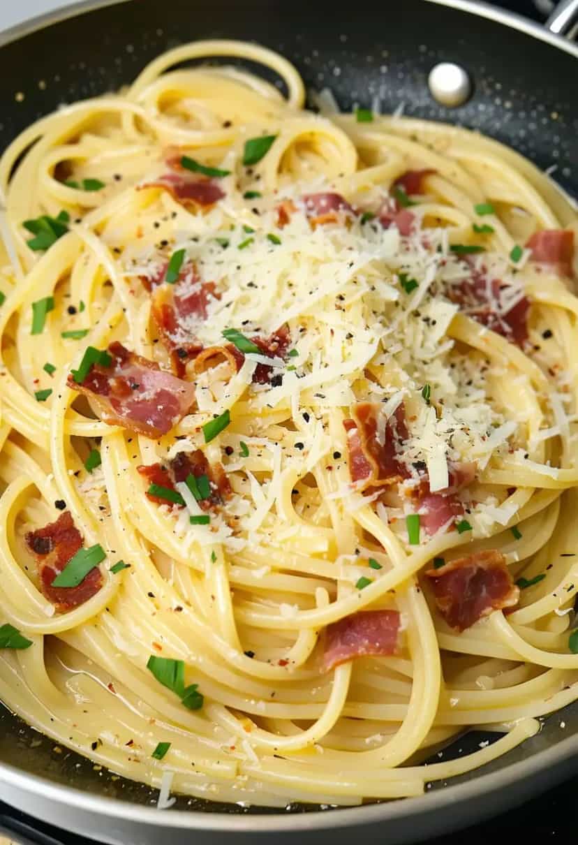 Foto deliciosa de Espaguete Carbonara Clássico pronta para servir - Massas & Macarrão