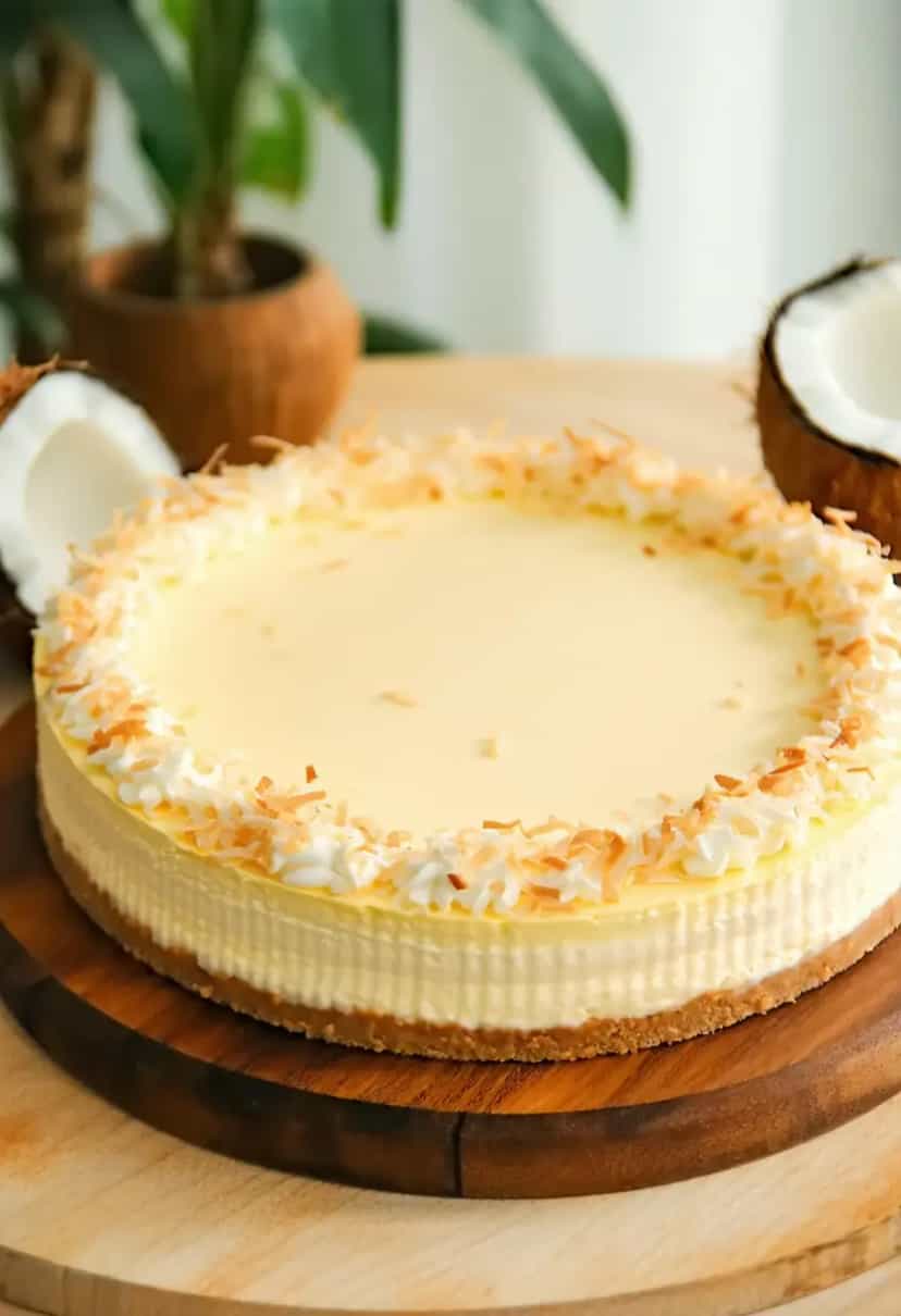 Foto deliciosa de Cheesecake de Coco pronta para servir - Tortas & Tortinhas