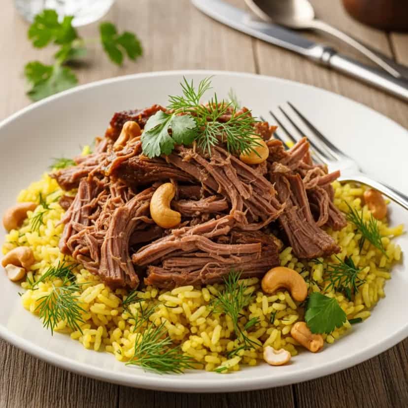 Foto deliciosa de Cordeiro Cozido com Arroz Aromático pronta para servir - Carnes & Frango